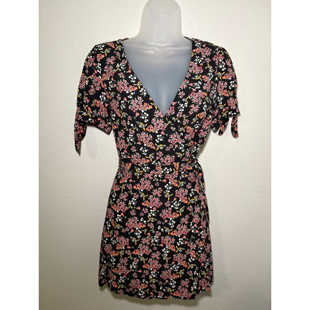 LOFT Floral Print Tie-Sleeve Wrap Dress, Size 0